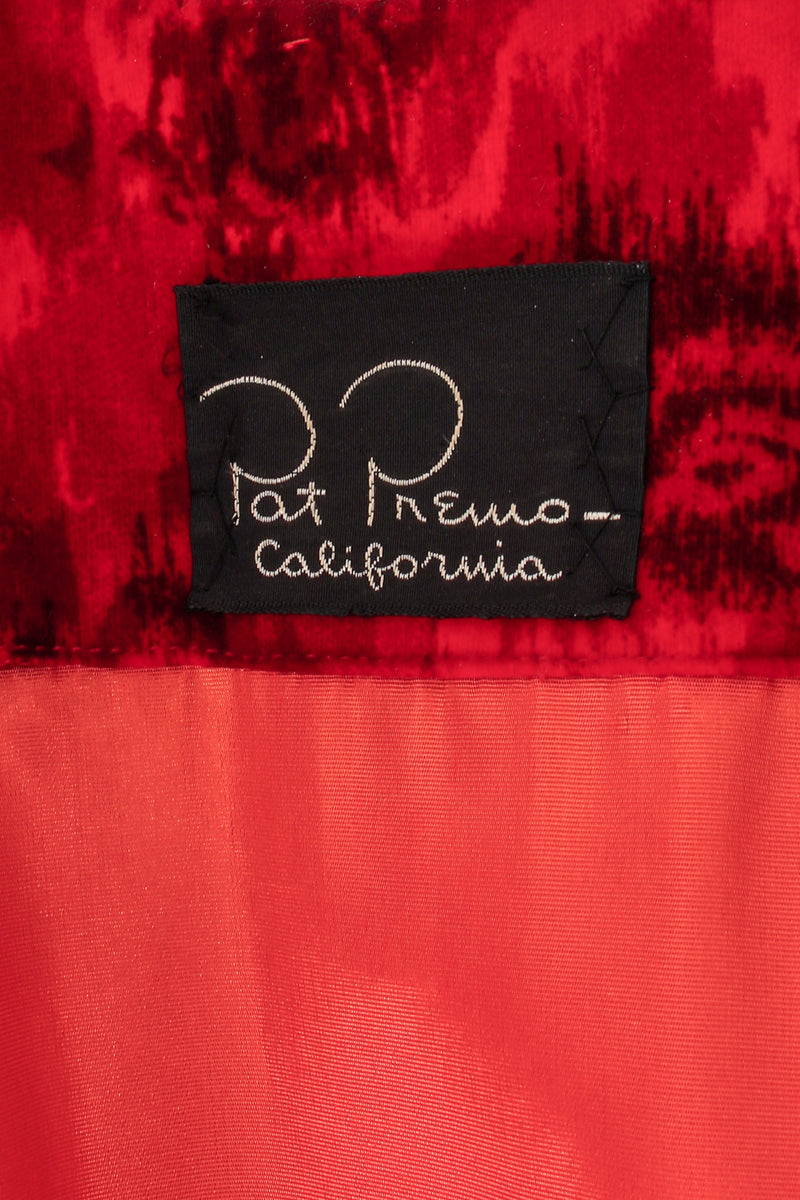 Vintage Pat Premo Velvet Rose Swing Coat label at Recess Los Angeles
