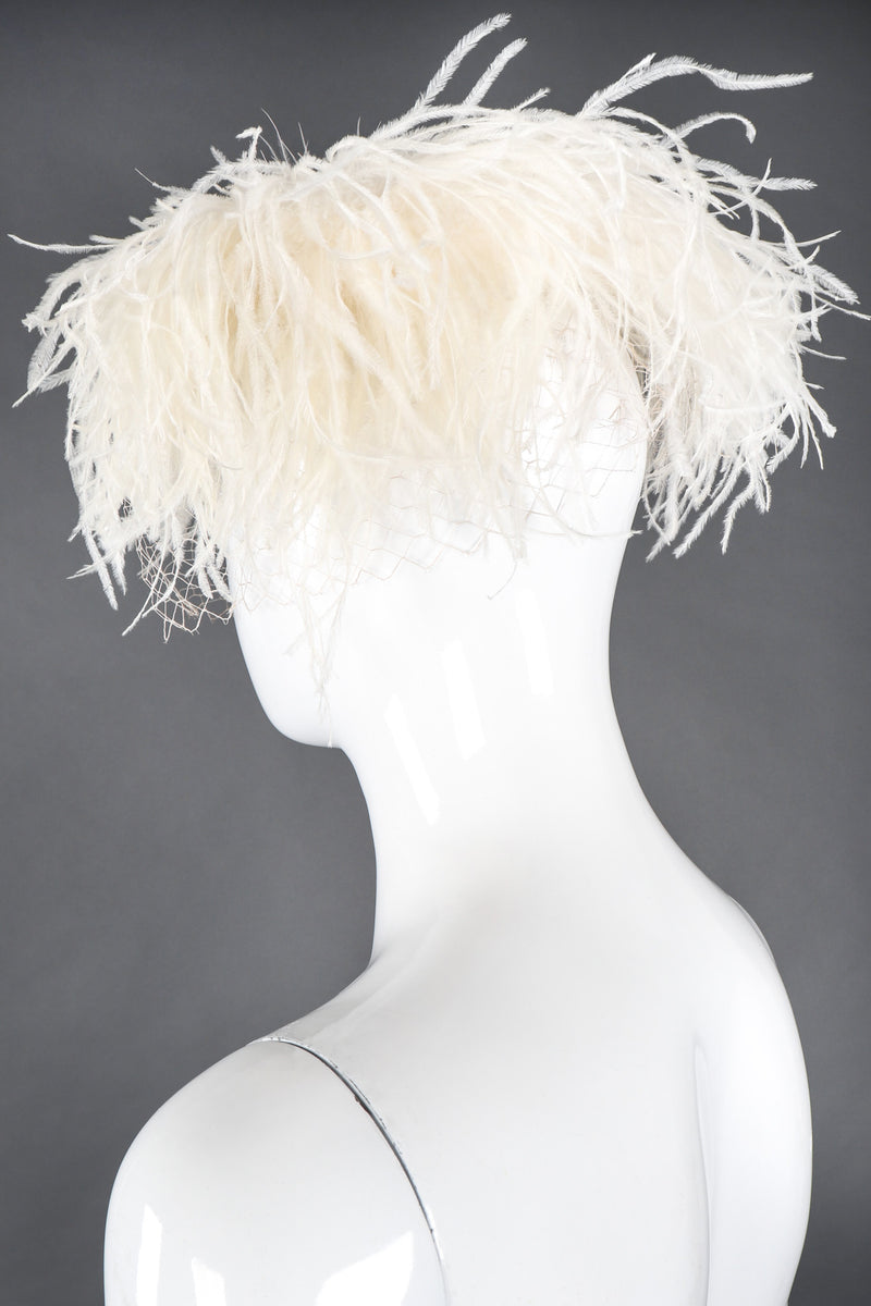 Recess Los Angeles Vintage Patrice Net Ostrich Feather Pillbox Bridal Wedding Hat