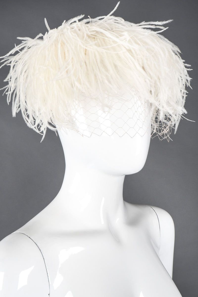 Recess Los Angeles Vintage Patrice Net Ostrich Feather Pillbox Bridal Wedding Hat