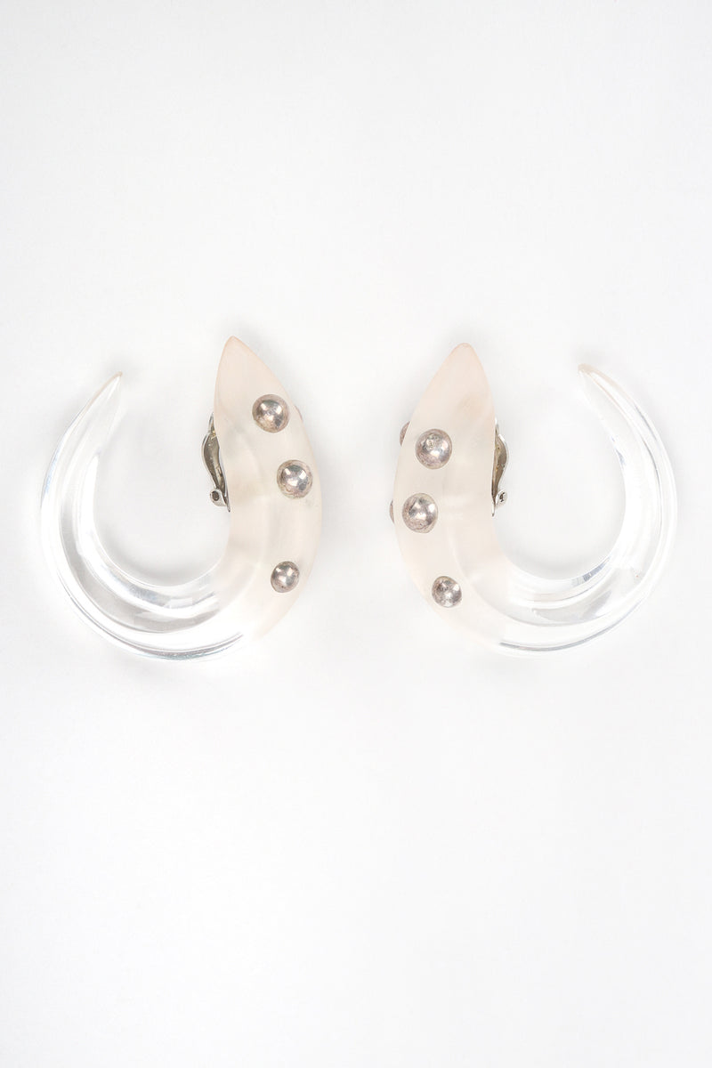 Recess Designer Consignment Vintage Patricia Von Muslin Frosted Lucite Studded Hoop Hook Earrings Los Angeles Resale