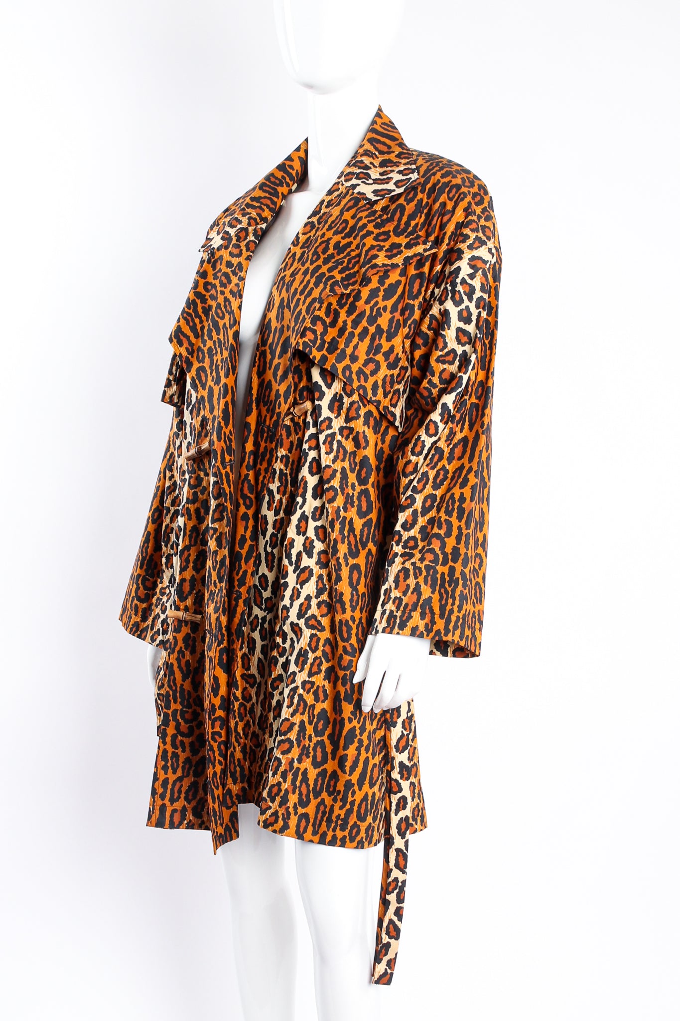 Vintage Patrick Kelly SS 1989 Runway Leopard Trench Coat on Mannequin open at Recess Los Angeles