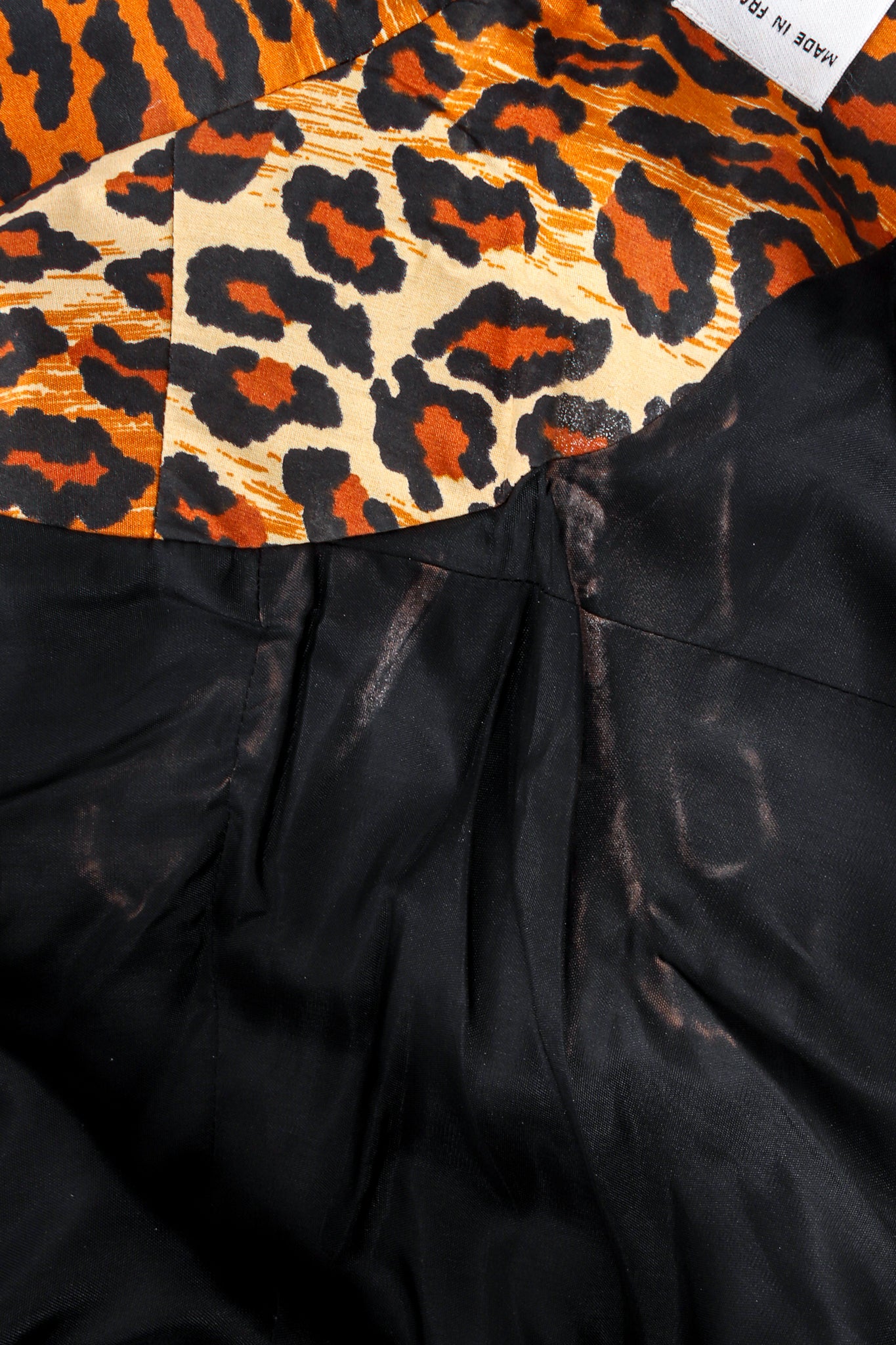 Vintage Patrick Kelly SS 1989 Runway Leopard Trench Coat lining discolor at Recess Los Angeles