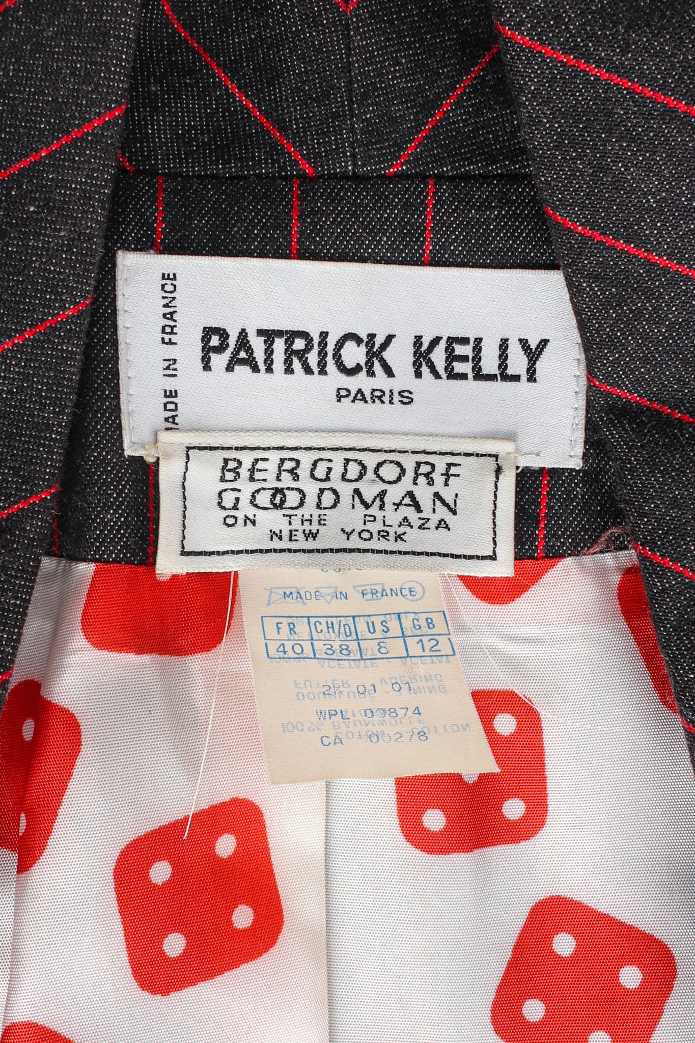 Vintage Patrick Kelly 1980s High Roller Pinstripe Dice Blazer tag @ Recess LA