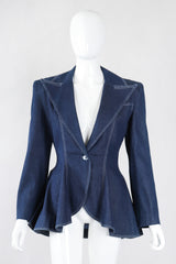 Recess Los Angeles Vintage Patrick Kelly Denim Wide Lapel Flare Peplum Jacket