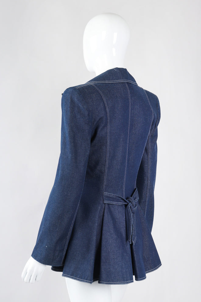 Recess Los Angeles Vintage Patrick Kelly Denim Wide Lapel Flare Peplum Jacket