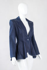Recess Los Angeles Vintage Patrick Kelly Denim Wide Lapel Flare Peplum Jacket