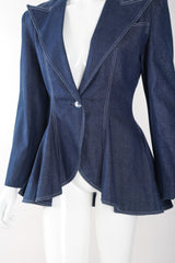 Recess Los Angeles Vintage Patrick Kelly Denim Wide Lapel Flare Peplum Jacket