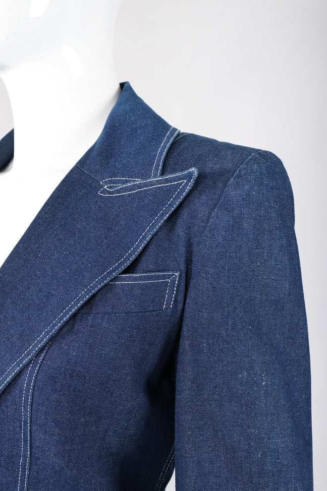 Recess Los Angeles Vintage Patrick Kelly Denim Wide Lapel Flare Peplum Jacket