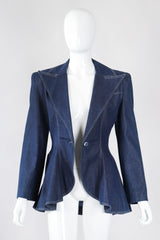 Recess Los Angeles Vintage Patrick Kelly Denim Wide Lapel Flare Peplum Jacket