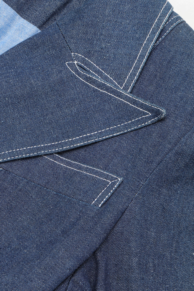 Recess Los Angeles Vintage Patrick Kelly Denim Wide Lapel Flare Peplum Jacket