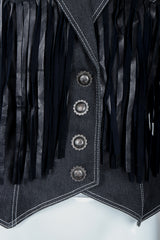 Vintage Patrick Kelly Denim Yoke Fringe Jacket Buttons