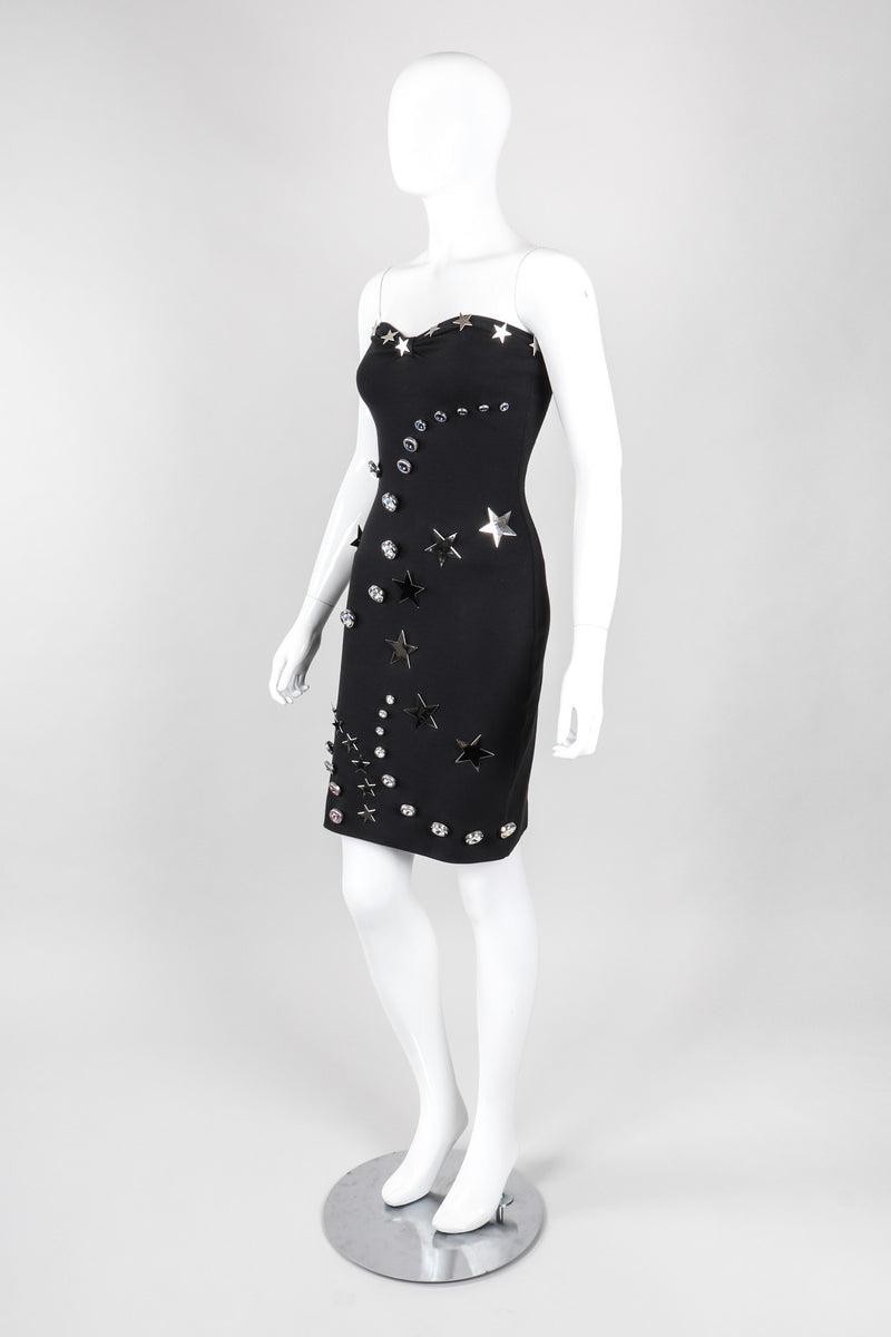 Vintage Patrick Kelly 1980s Rare Shooting Star Crystal Button Strapless Ponte Tube Dress Recess Vintage Patrick Kelly 1980s Rare Shooting Star Crystal Button Strapless Ponte Tube Dress Recess