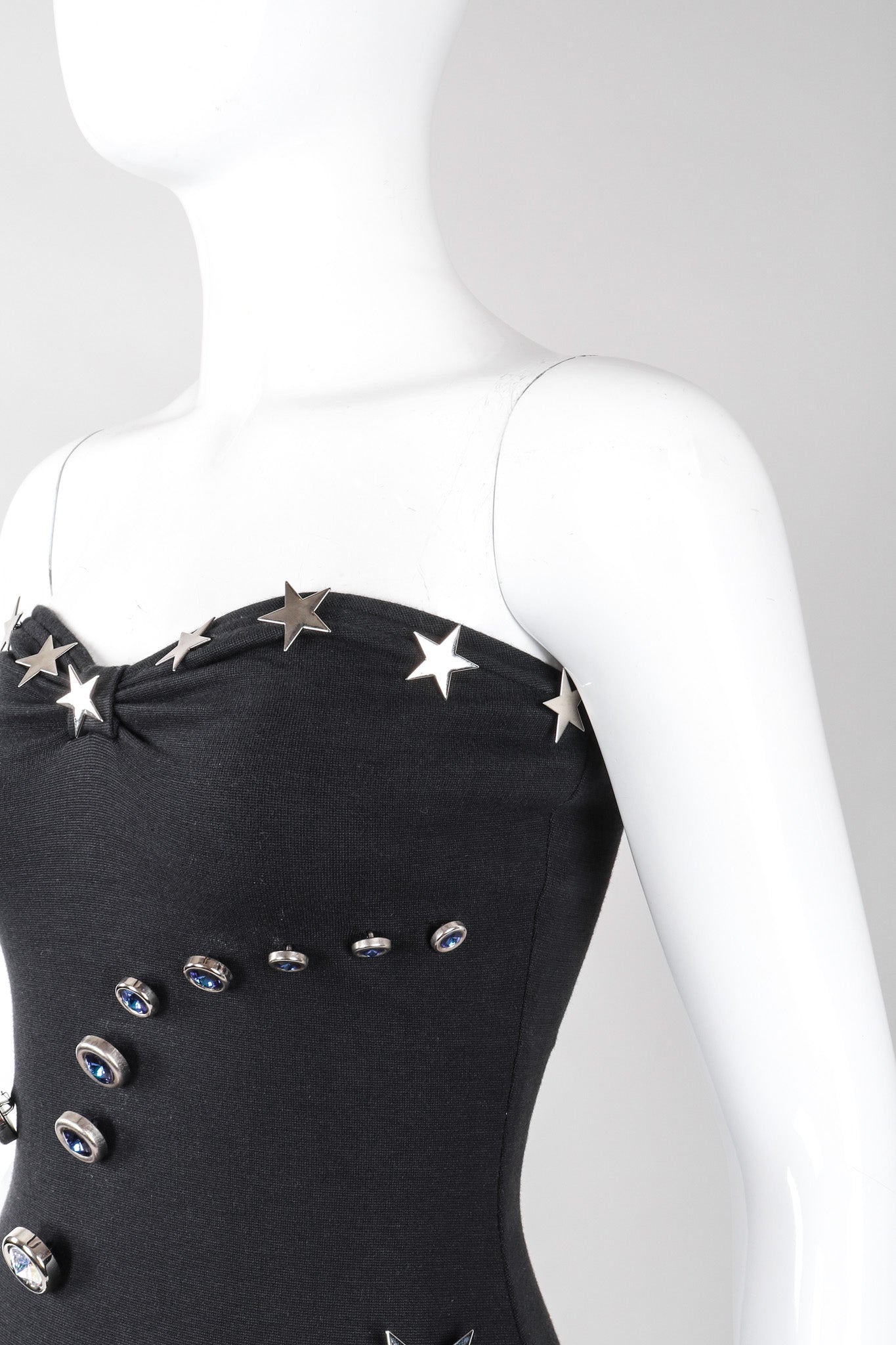 Recess Los Angeles Vintage Patrick Kelly Shooting Rare Star Crystal Button Strapless Ponte Tube Dress