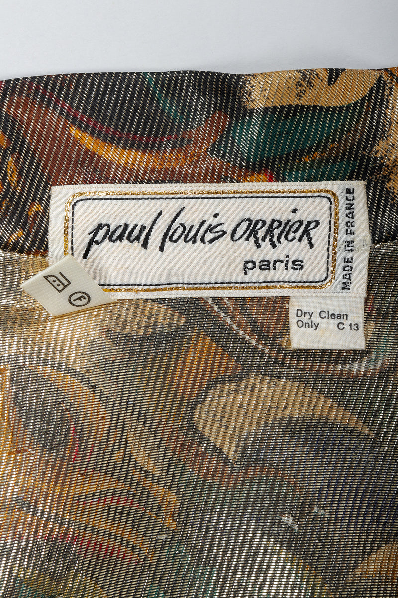 Vintage Paul Louis Orrier label on Metallic Lamé fabric