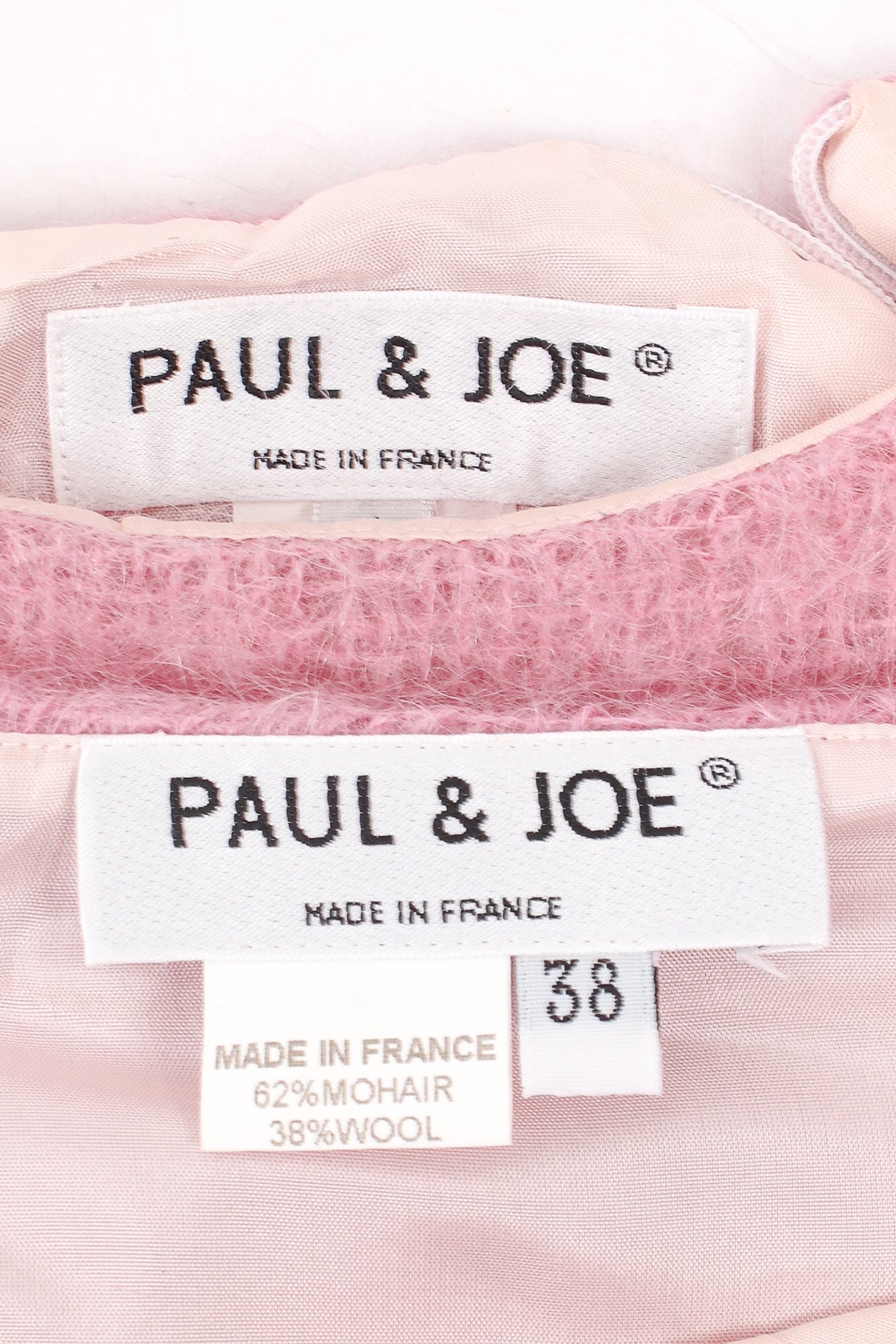 Paul & Joe Cotton Candy Fuzzy Mohair Top & Skirt Set labels at Recess Los Angeles