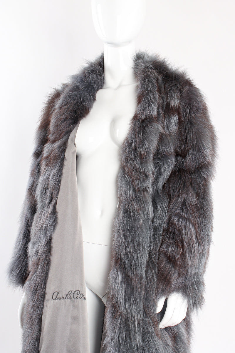 Vintage Pauline Trigere Long Collarless Fox Fur Coat on Mannequin crop at Recess Los Angeles