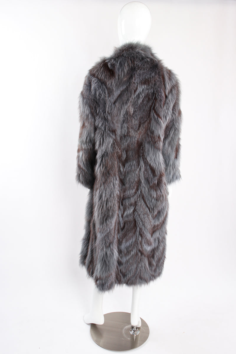 Vintage Pauline Trigere Long Collarless Fox Fur Coat on Mannequin back at Recess Los Angeles