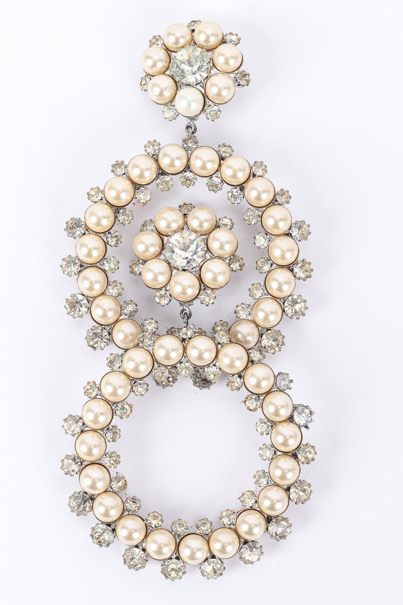 Statement pearl and rhinestone hoop earrings by Marie Ferrá stacked @recessla