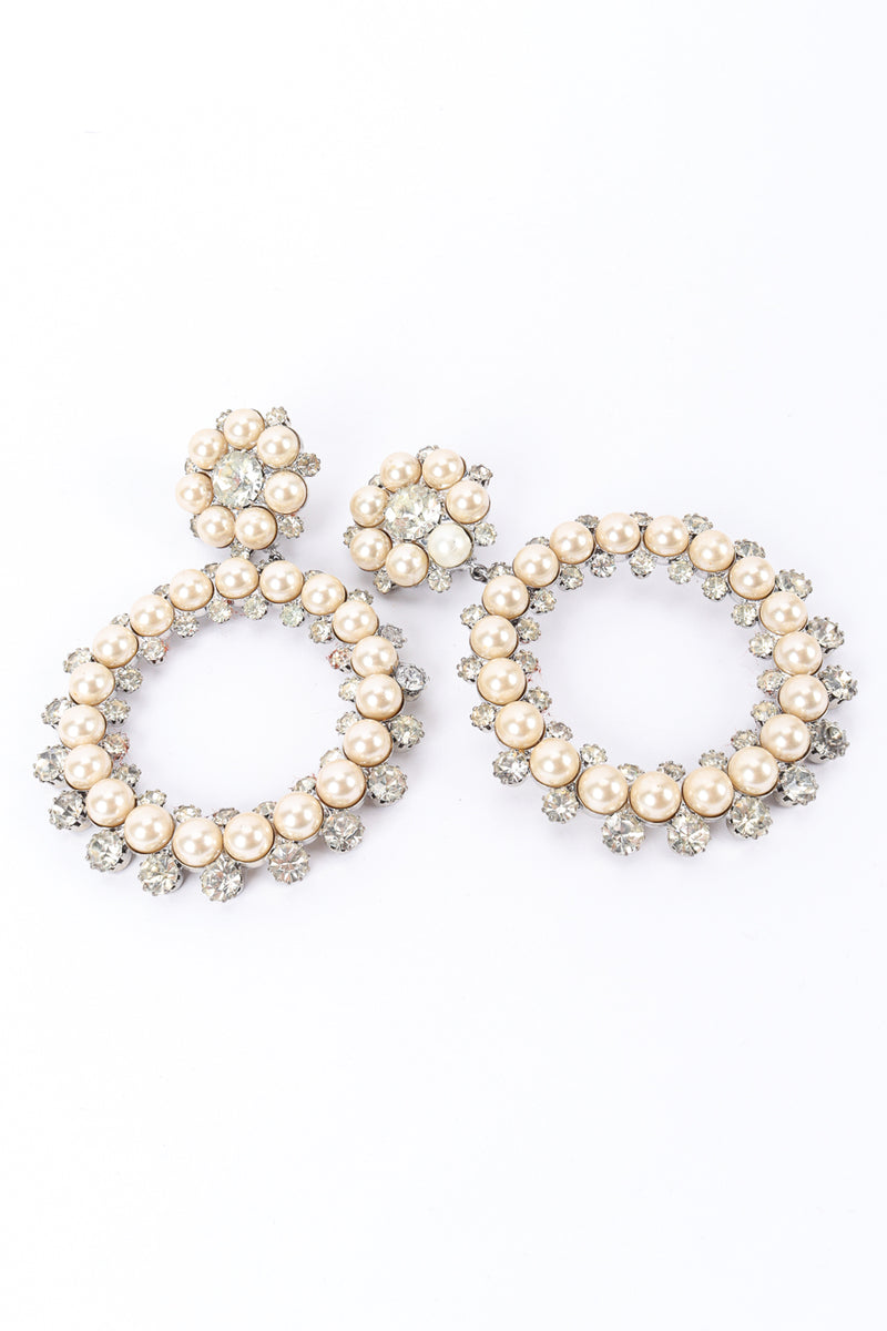 Statement pearl and rhinestone hoop earrings by Marie Ferrá flat lay @recessla