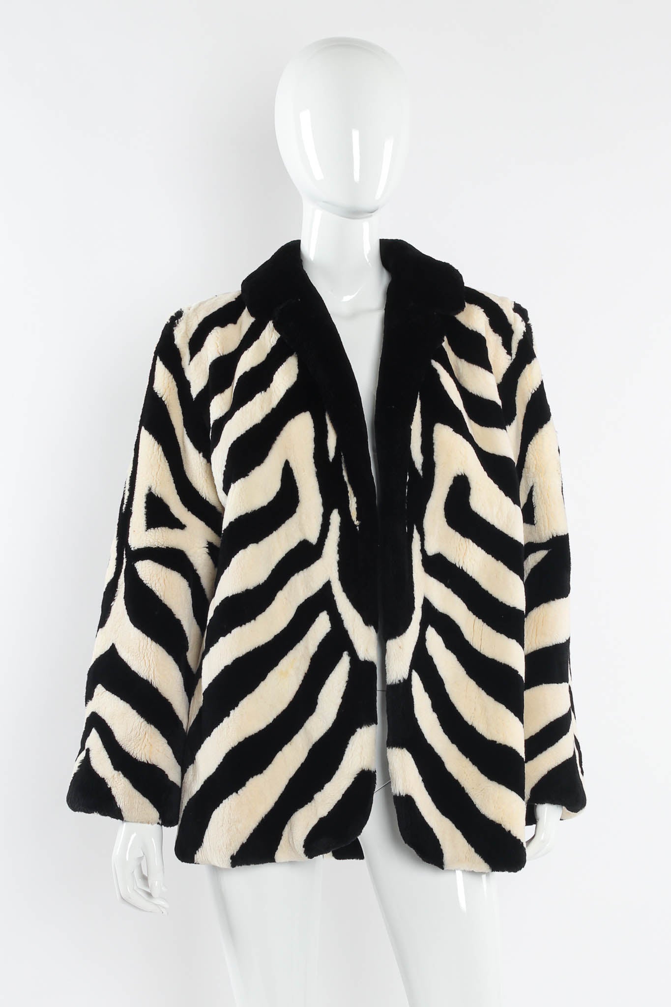 Vintage Perry Ellis for Neiman Marcus Zebra Stripe Fur Coat mannequin front @ Recess LA