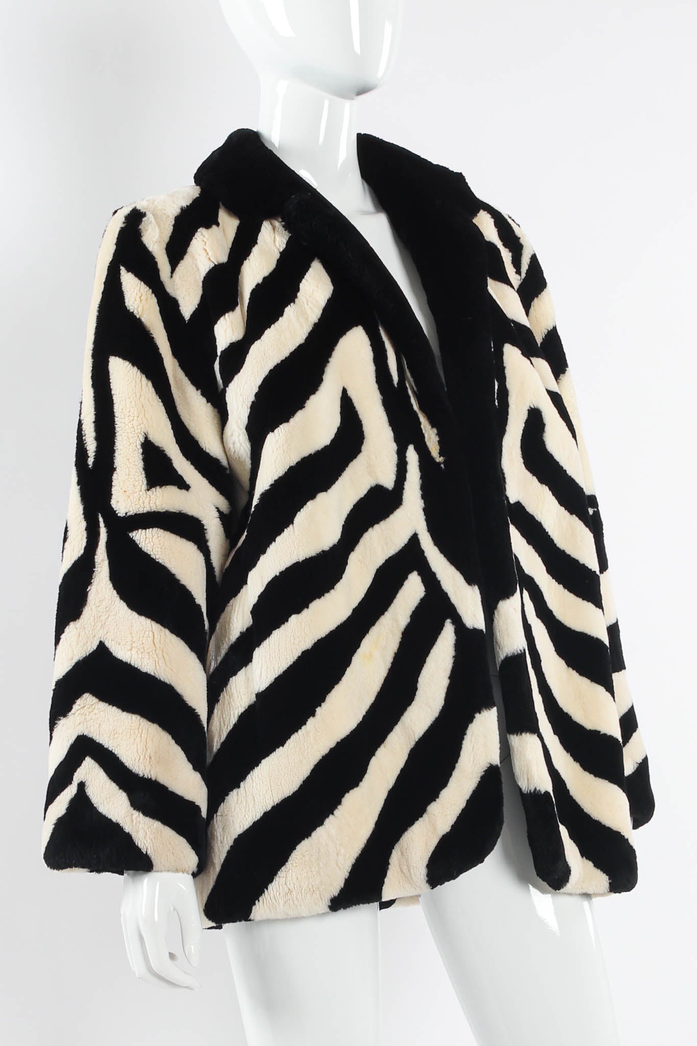 Vintage Perry Ellis for Neiman Marcus Zebra Stripe Fur Coat mannequin angle @ Recess LA
