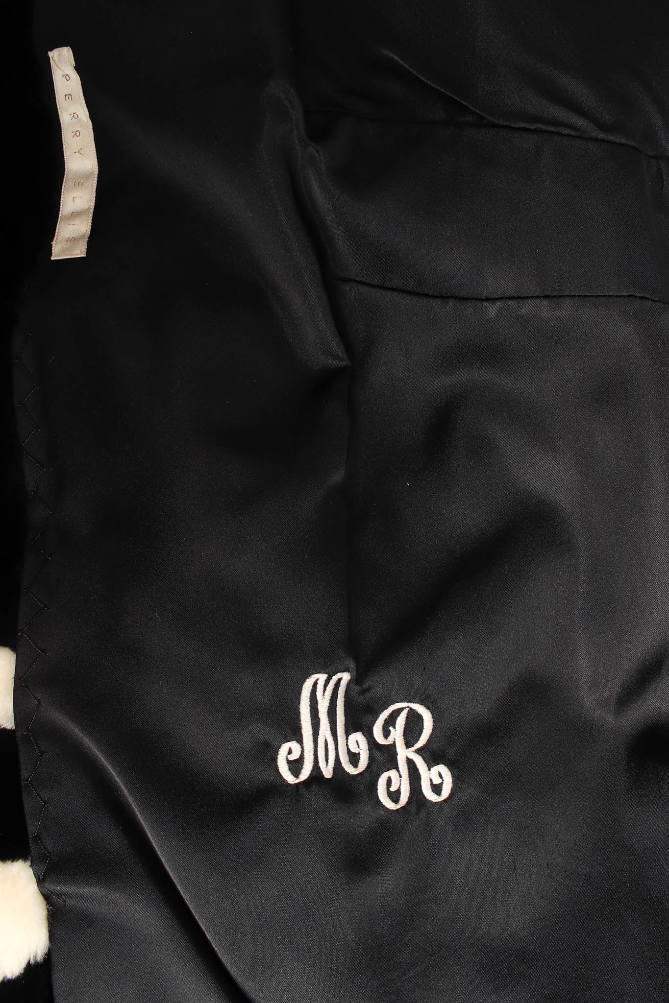 Vintage Perry Ellis for Neiman Marcus Zebra Stripe Fur Coat embroidered initials on lining @ Recess LA