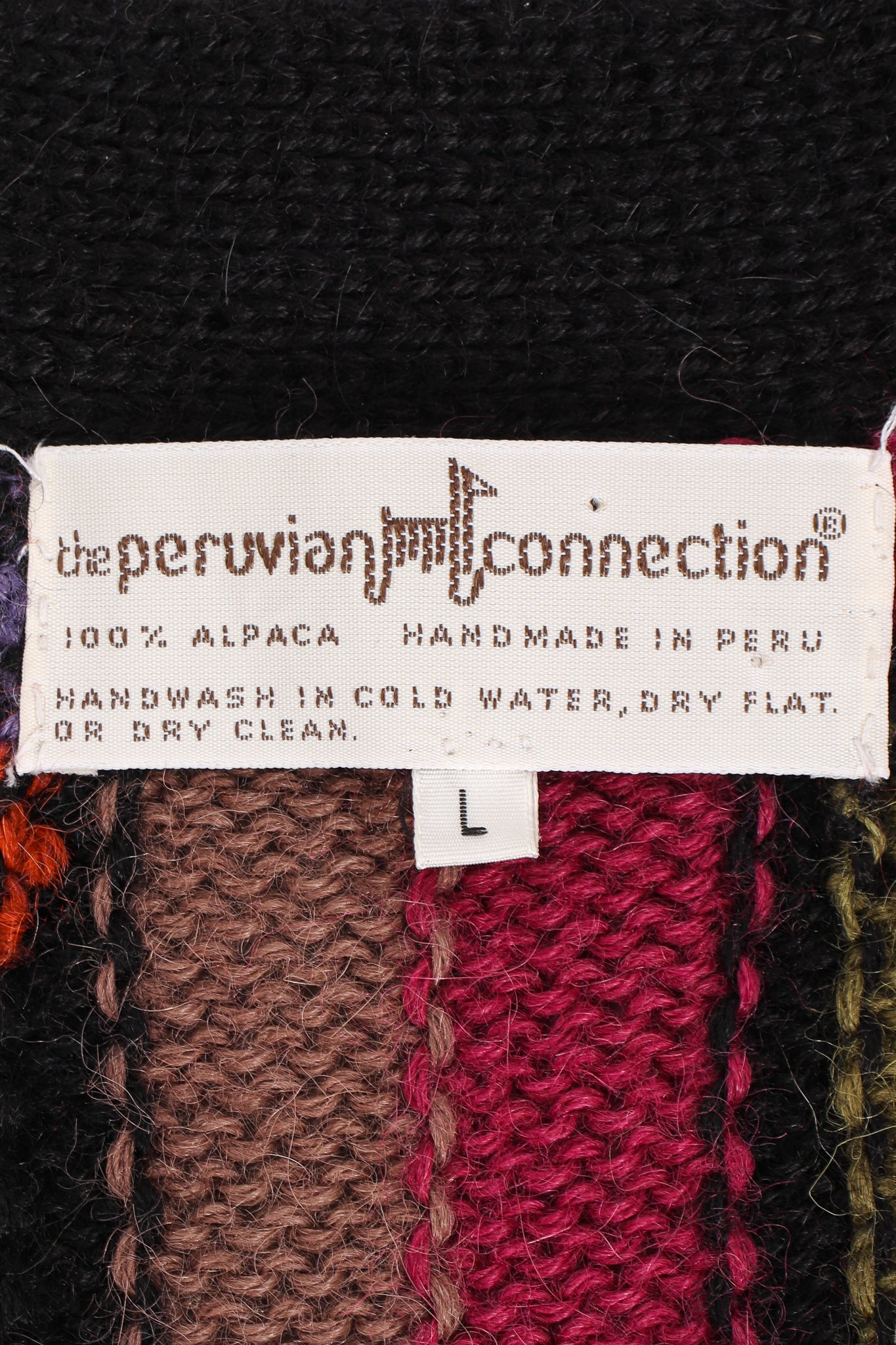Vintage Peruvian Connection Long Knit Sweater Duster Vest label at Recess Los Angeles
