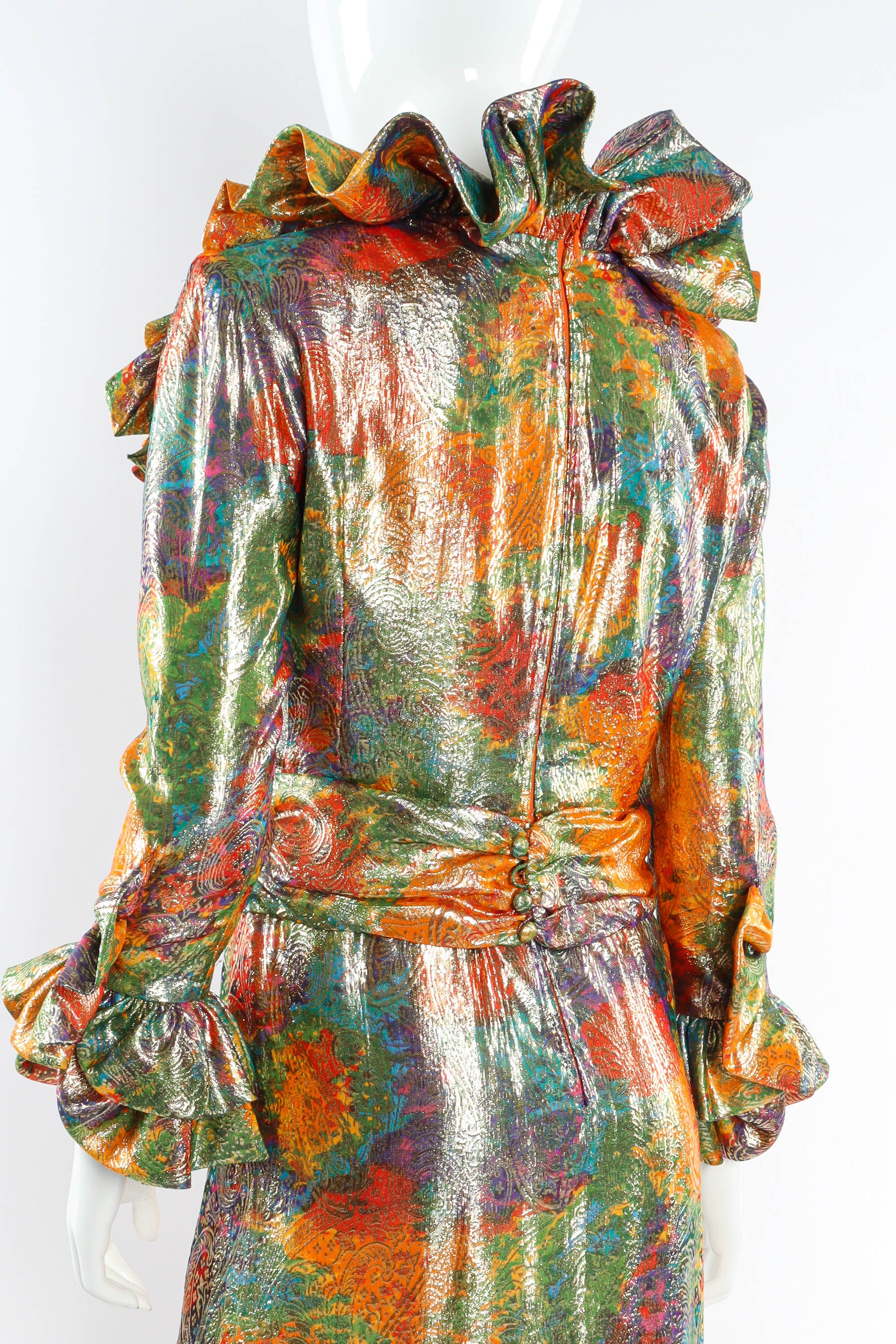 Vintage Peter Keppler Lamé Fleur Ruffle Dress back close up @ Recess LA