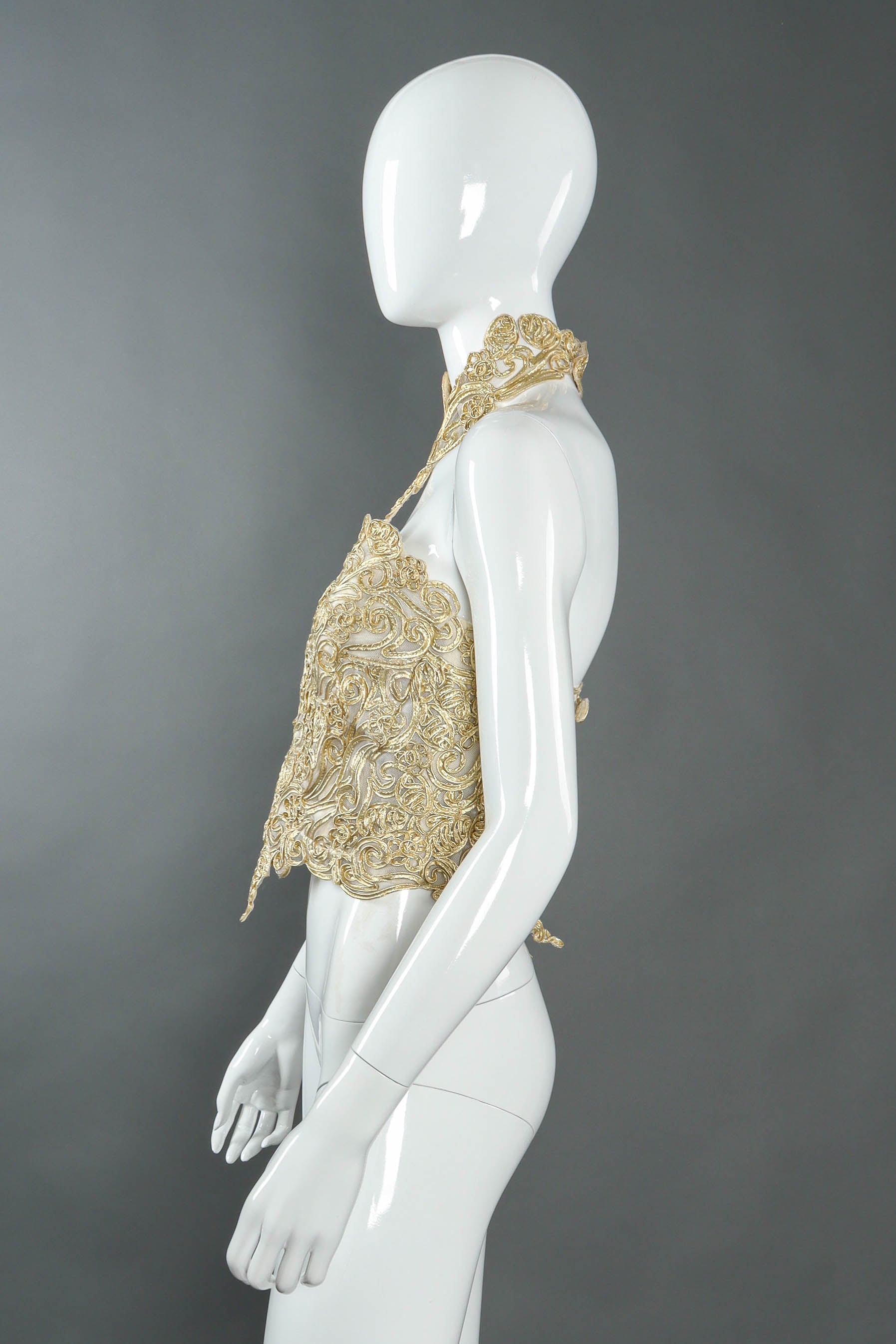 Vintage Peter Lai Venetian Corset Crop Top on mannequin side @ Recess LA