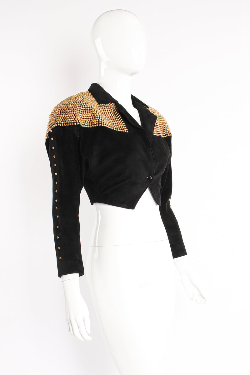 Vintage Philip Noel Studded Suede Crop Jacket on Mannequin angle at Recess Los Angeles