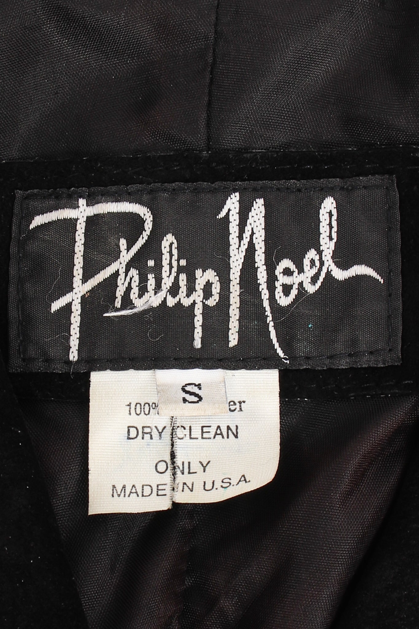 Vintage Philip Noel Studded Suede Crop Jacket stud label at Recess Los Angeles