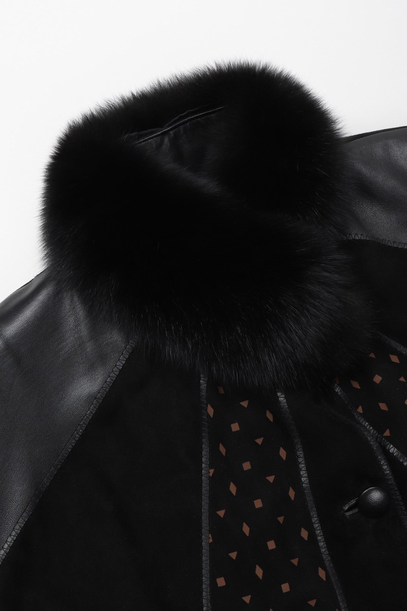 Recess Los Angeles Vintage Philippe Vallereuil Suede Leather Patchwork Fur Collar Car Coat