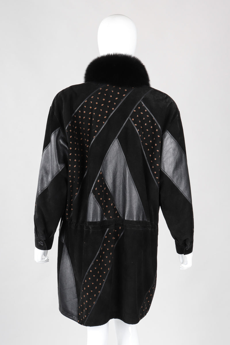 Recess Los Angeles Vintage Philippe Vallereuil Suede Leather Patchwork Fur Collar Car Coat