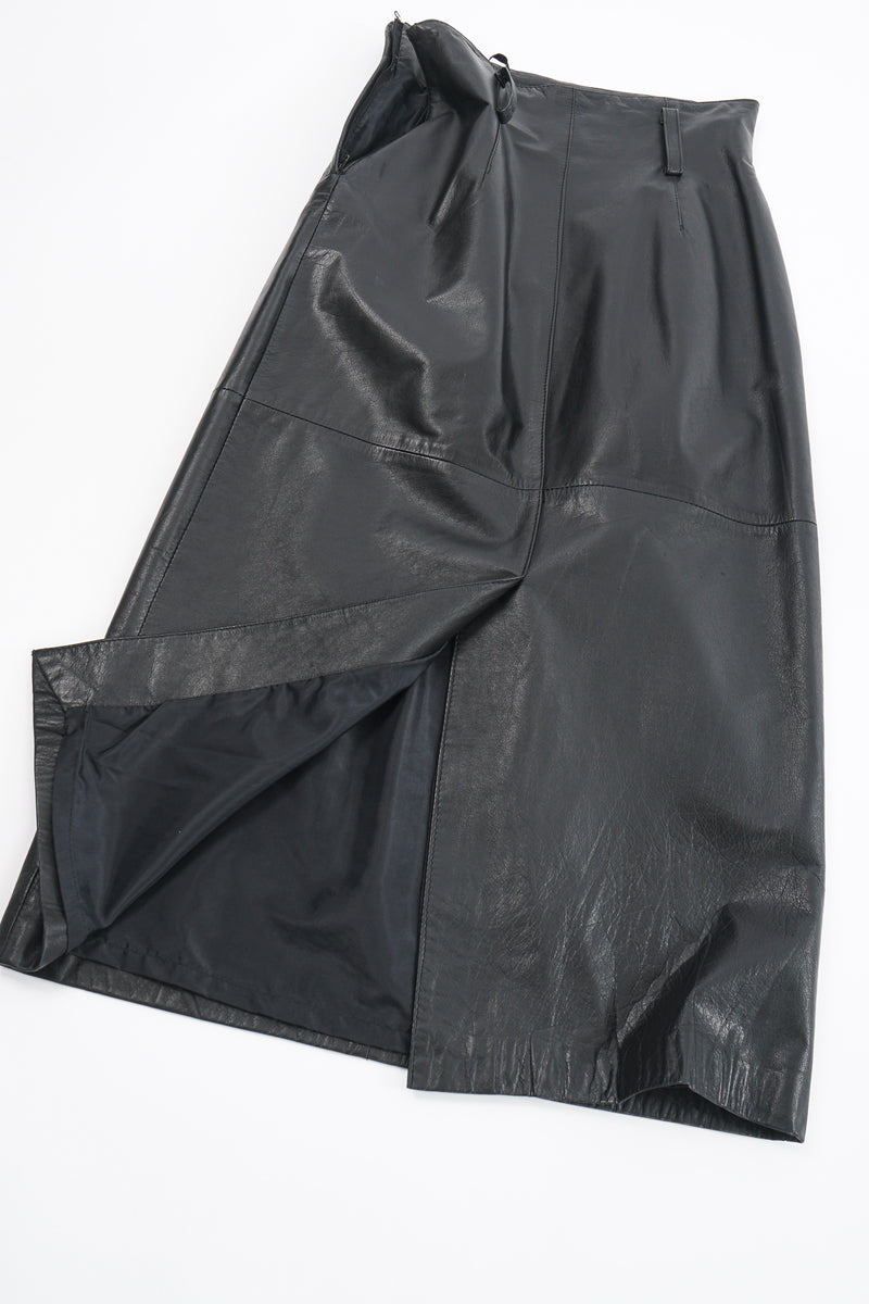 Vintage Pia Rucci Leather Belted Paper Bag Skirt flat back at Recess Los Angeles