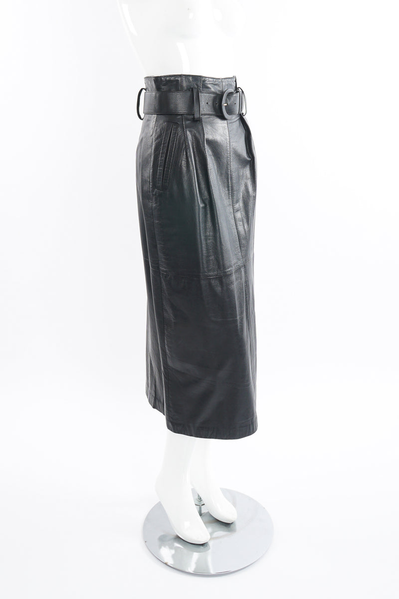 Vintage Pia Rucci Leather Belted Paper Bag Skirt on Mannequin side at Recess Los Angeles