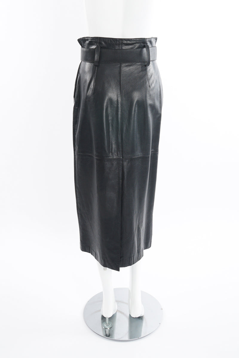 Vintage Pia Rucci Leather Belted Paper Bag Skirt on Mannequin back at Recess Los Angeles