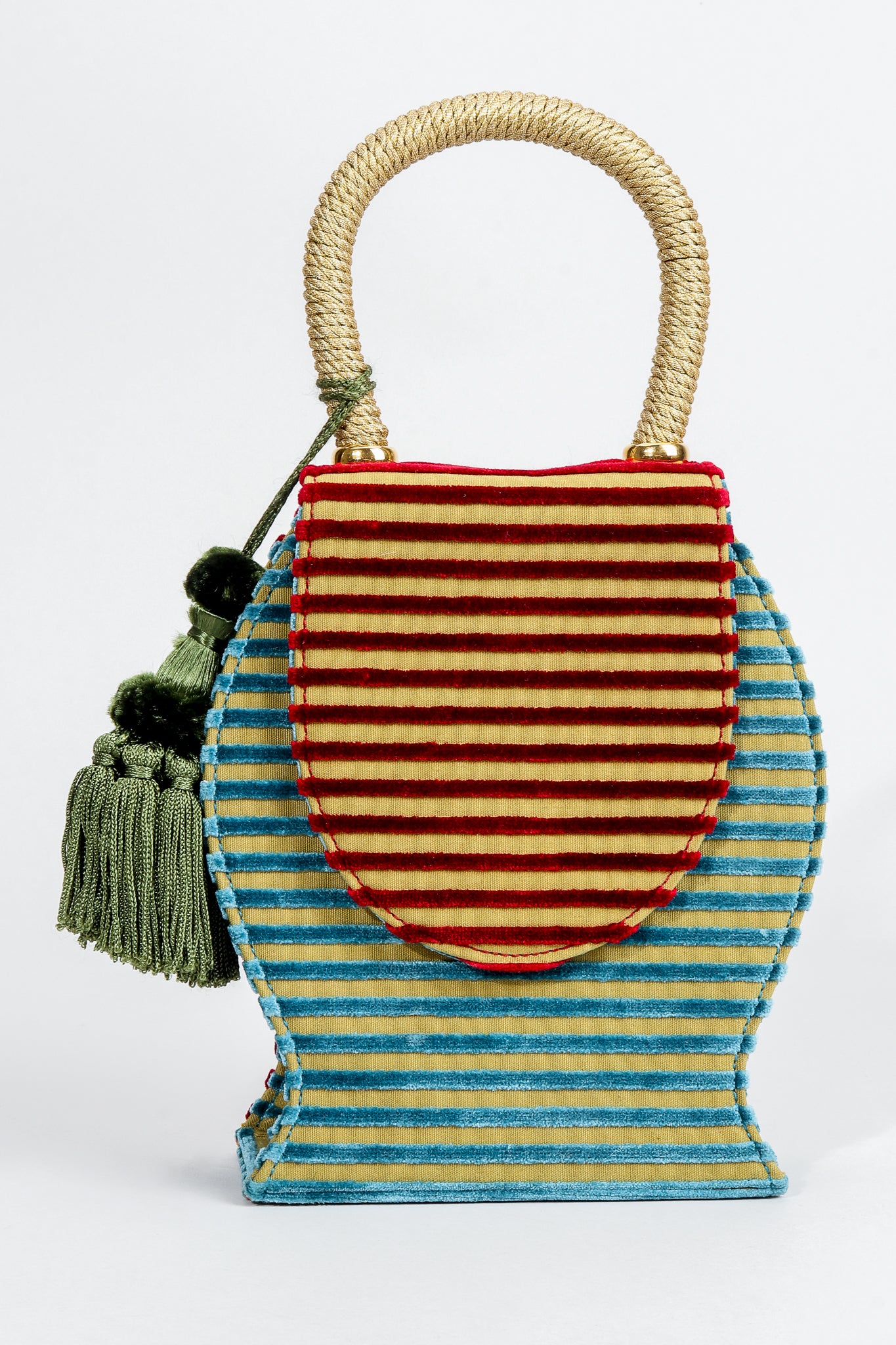 Vintage Pibra Velvet Striped Carnival Bell Bag Front at Recess Los Angeles