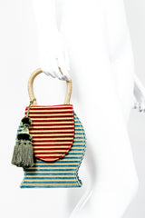 Vintage Pibra Velvet Striped Carnival Bell Bag on mannequin at Recess Los Angeles