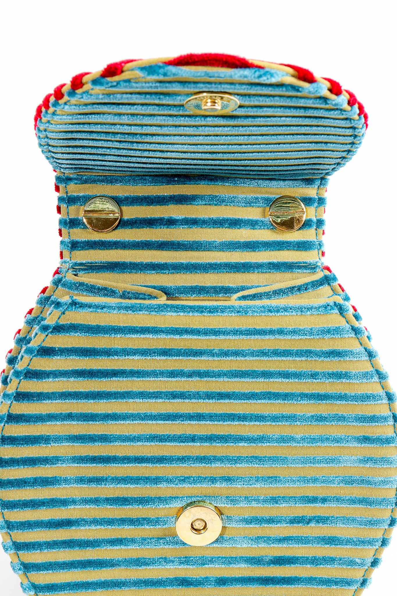 Vintage Pibra Velvet Striped Carnival Bell Bag inside at Recess Los Angeles