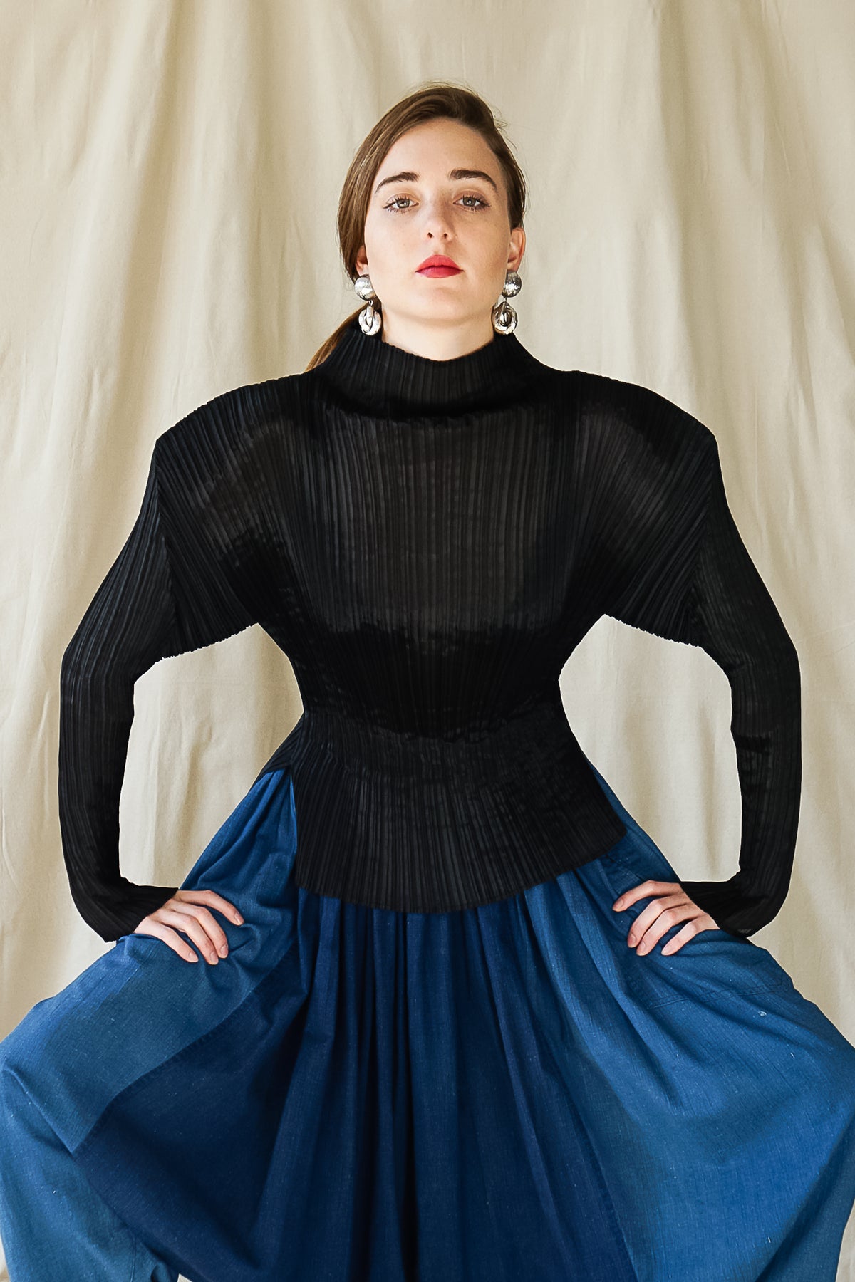 Vintage Issey Miyake Pleats Please Sheer Pleated Mockneck