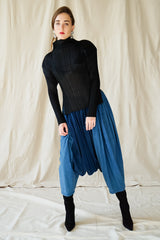 girl in Vintage Issey Miyake Plantation denim Harem Crop Pant & pleats please top at Recess LA