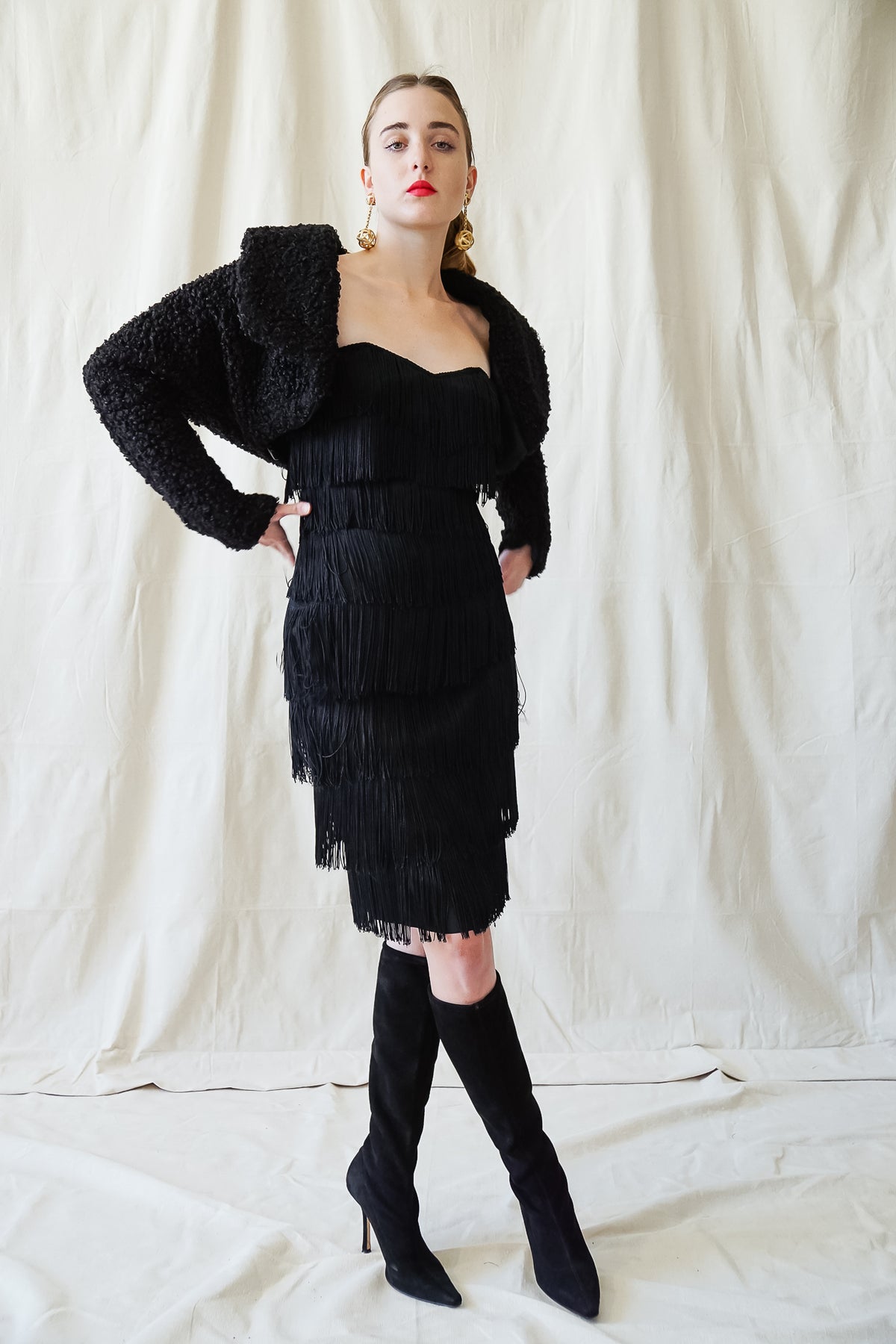Vintage Norma Kamali Strapless Fringe Shimmy Sheath – Recess