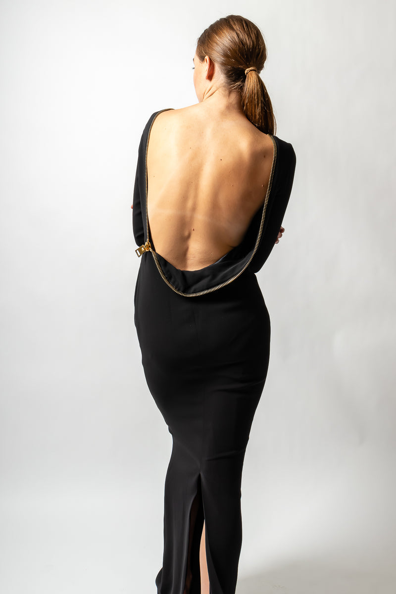 girl in Vintage Tom Ford AW 2012 Plunge Back Zipper Gown at Recess Los Angeles
