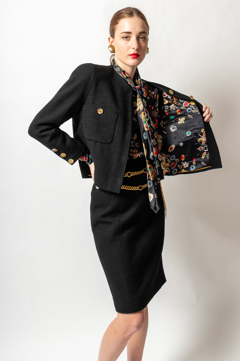 Vintage Chanel Monochrome Tweed Boxy Jacket & Skirt Set – Recess