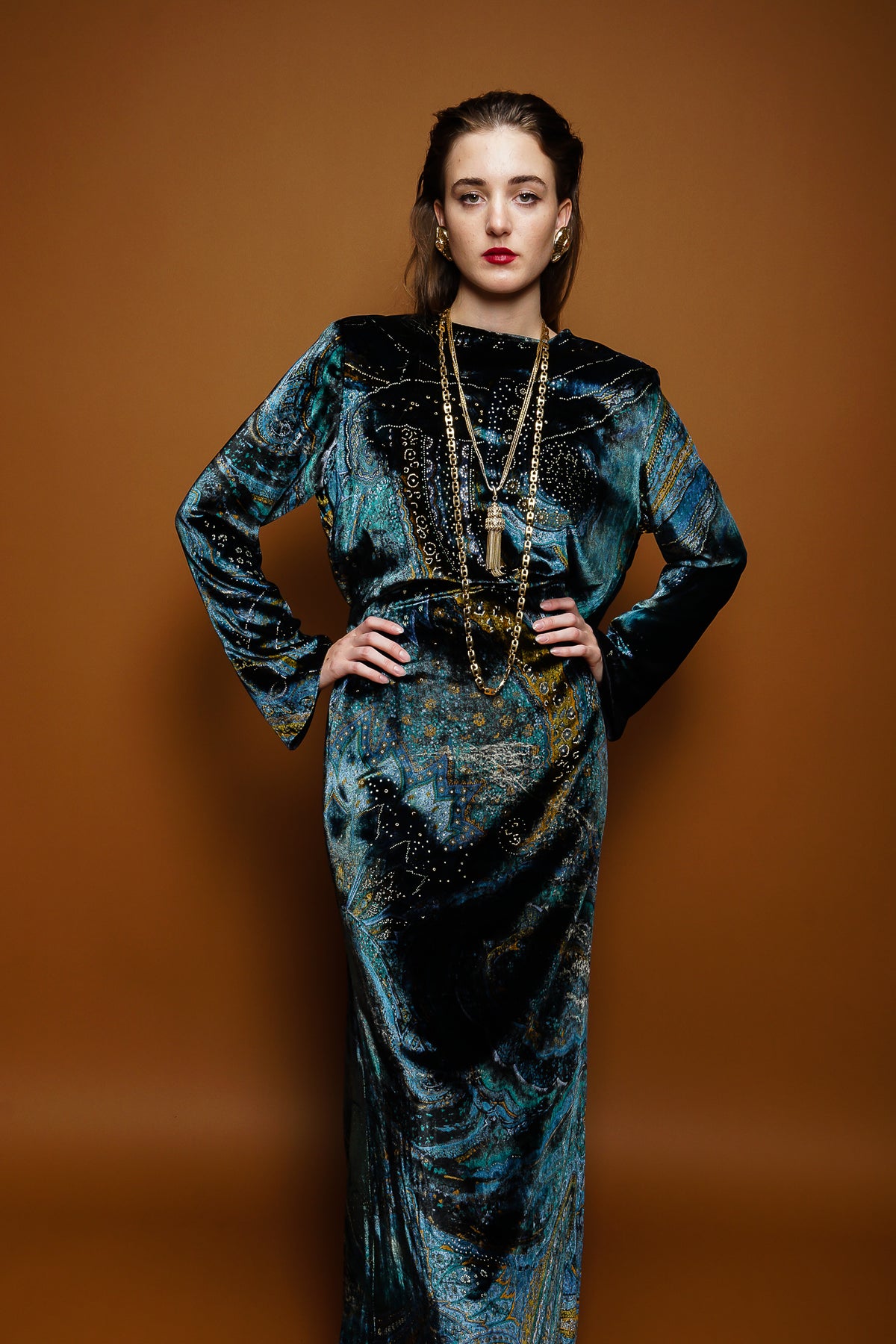 Vintage YSL Yves Saint Laurent Velvet Cosmic Paisley Gown  Recess