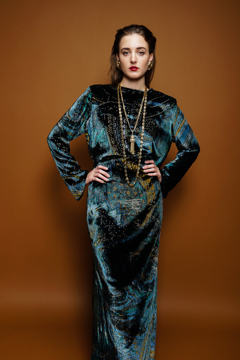 Vintage YSL Yves Saint Laurent Velvet Cosmic Paisley Gown Recess Vintage YSL Yves Saint Laurent Velvet Cosmic Paisley Gown Recess