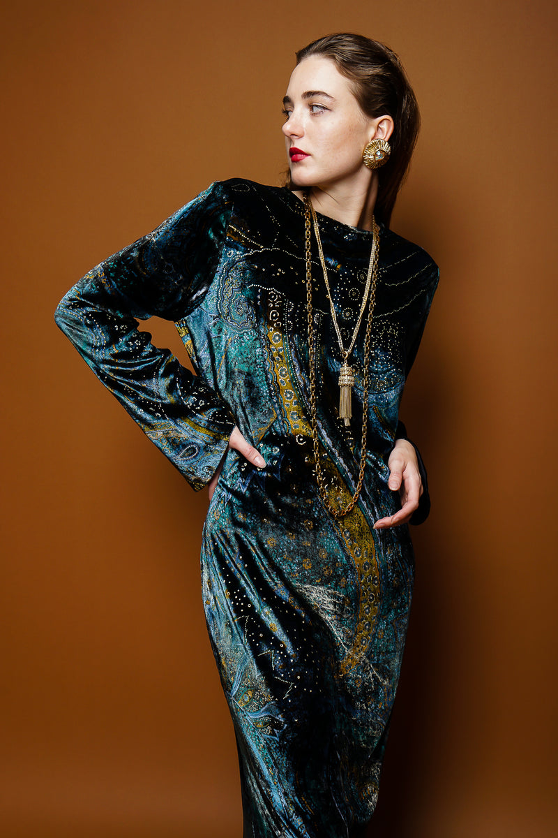Vintage YSL Yves Saint Laurent Velvet Cosmic Paisley Gown – Recess