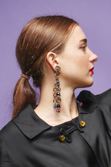 girl in Vintage Rainbow Rhinestone Ball Drop Earrings on purple at Recess Los Angeles