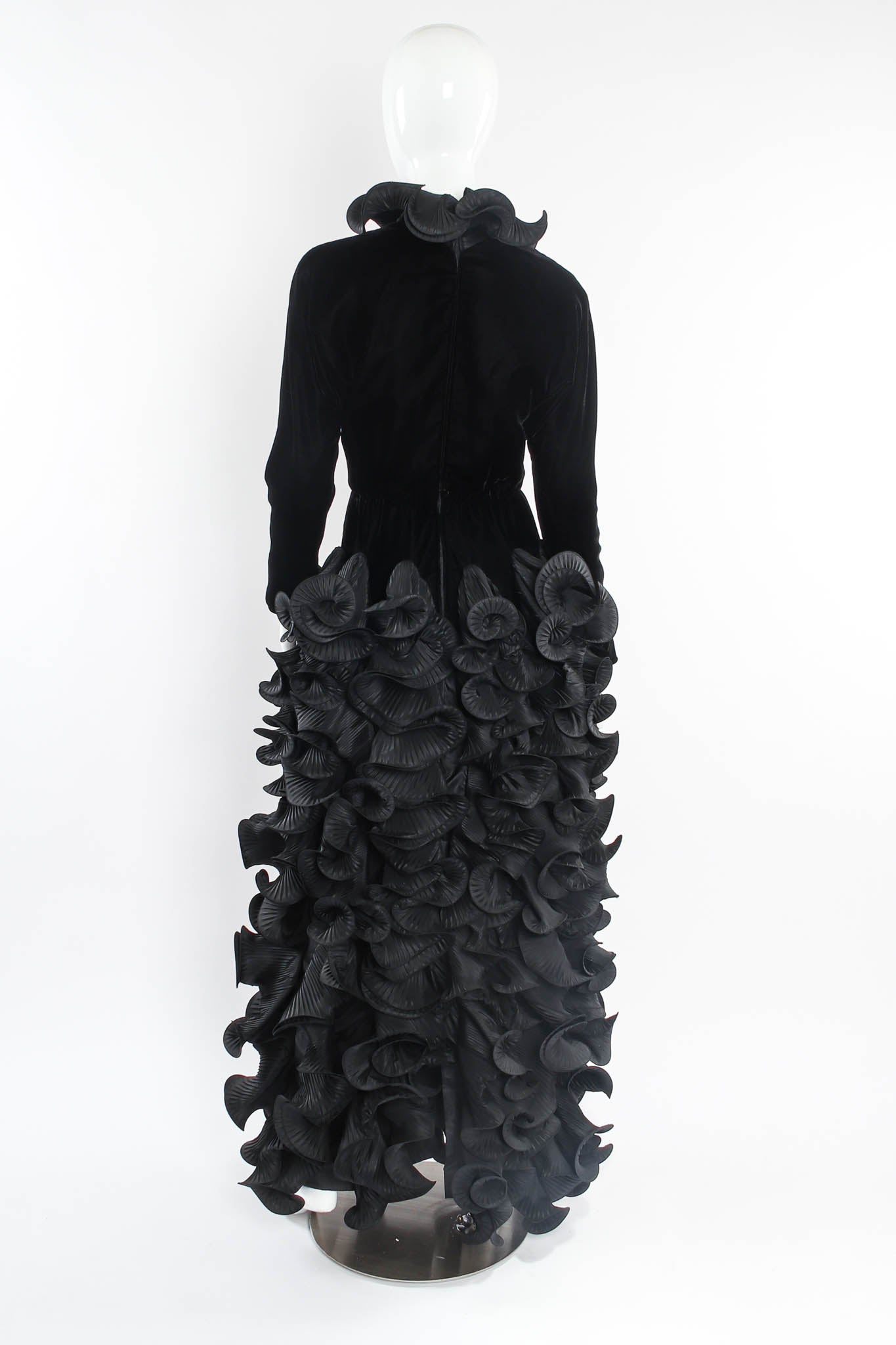 Vintage Pierre Cardin Voluminous Ruffle Pleat Velvet Gown mannequin back @ Recess LA