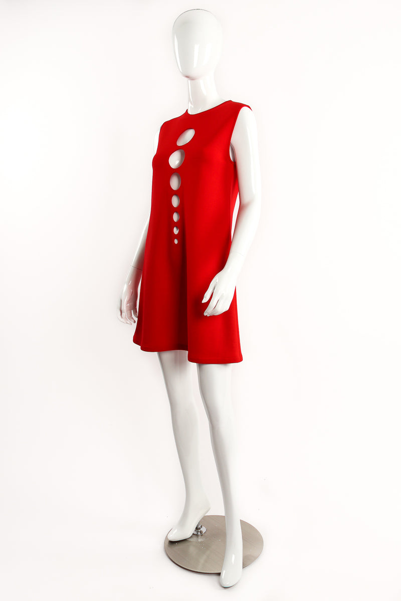Vintage Pierre Cardin Circle Cutout Shift Dress on Mannequin angle at Recess Los Angeles